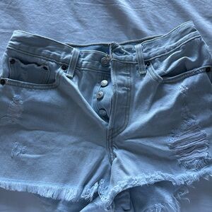 Levi's Light Blue Frayed Jean Shorts